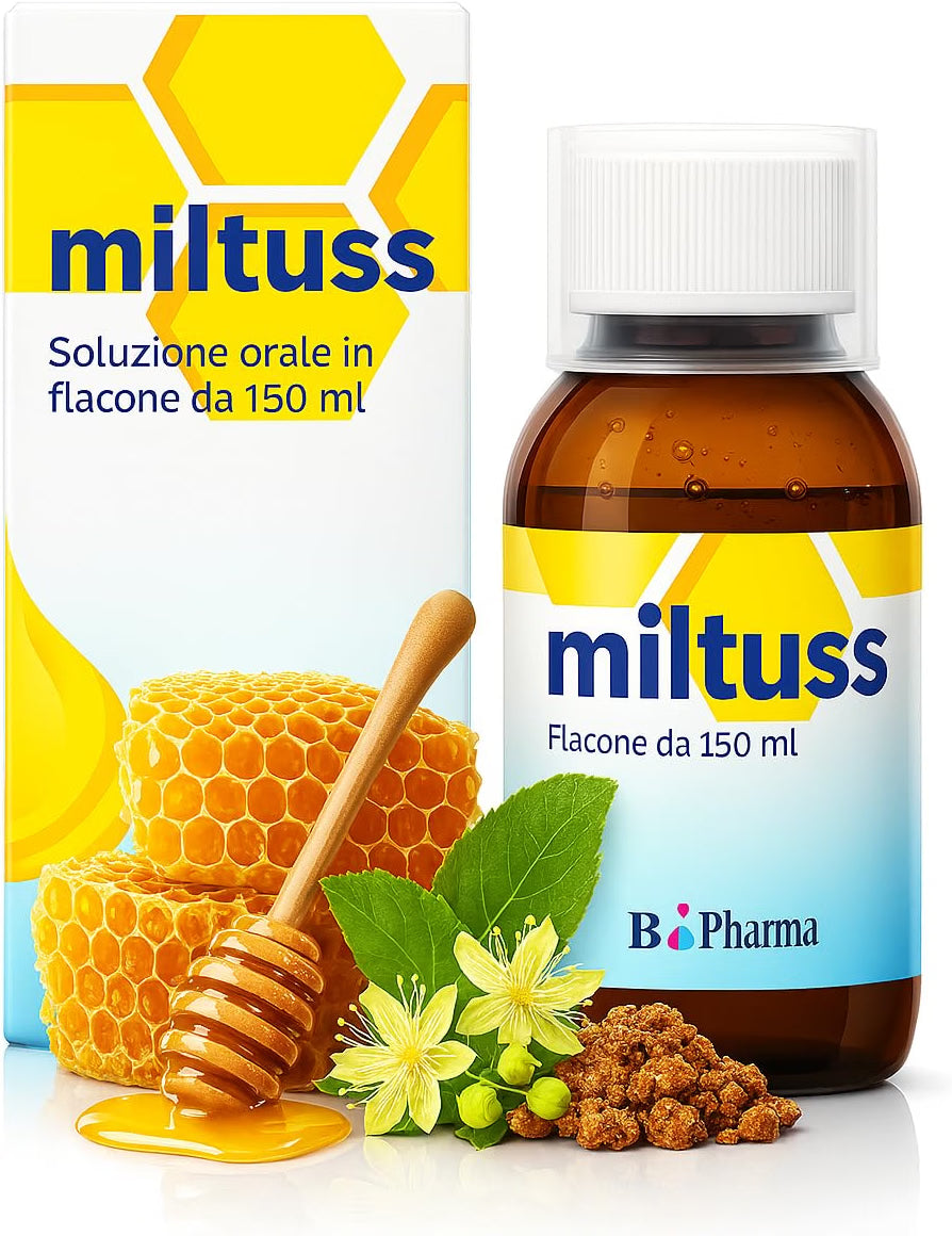 Sciroppo Naturale per Tosse e Mal di Gola - Miltuss - benefici immediatamente visibili - con propoli miele drosera tiglio estratto di edera e ribes nero